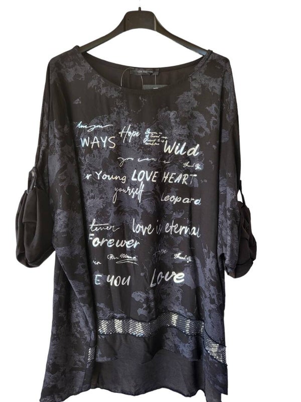 Swetshirt schwarz mit silber Schrift, Gr. 44/46, 2x verfügbar