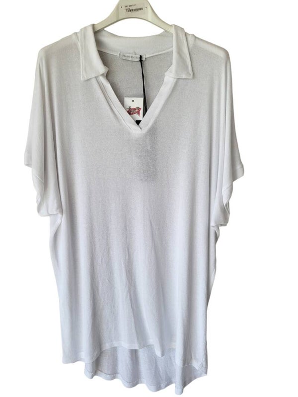 Tshirt weiss mit Kragen (ISSIMA), Gr. 38 - 42, 1x verfügbar