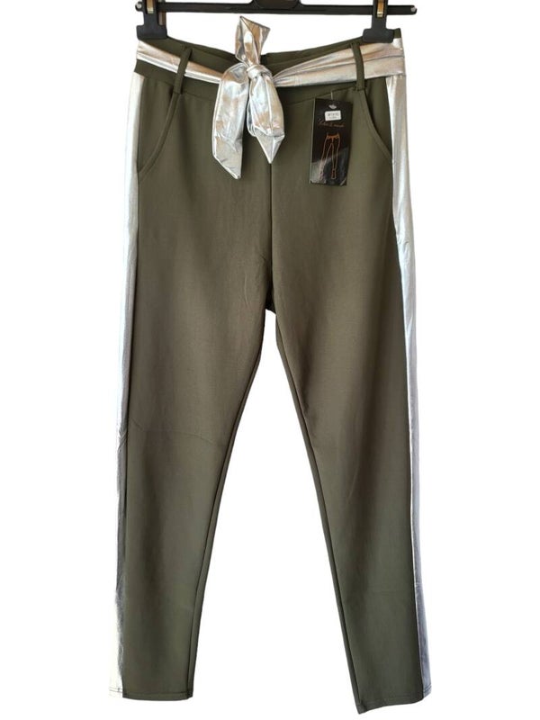 Stretchhose olivgrün mit silber, Gr. S/M (36/38) - 1x verfügbar