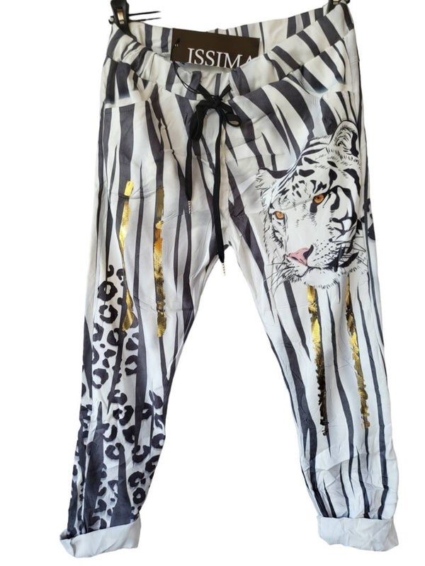 Stretchhose Velours "weisser Tiger" (ISSIMA), Gr. 38 - 40/42, 1x verfügbar
