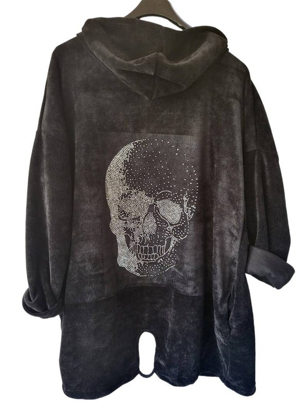 Cardigan Cord schwarz "Totenkopf", Gr. One size (bis 44), 3x verfügbar
