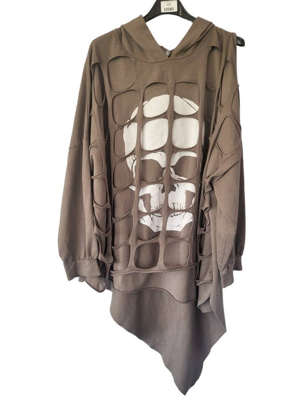 Pullover vokuhila schlamm "Totenkopf", Gr. 38 - 42/44, 1x verfügbar