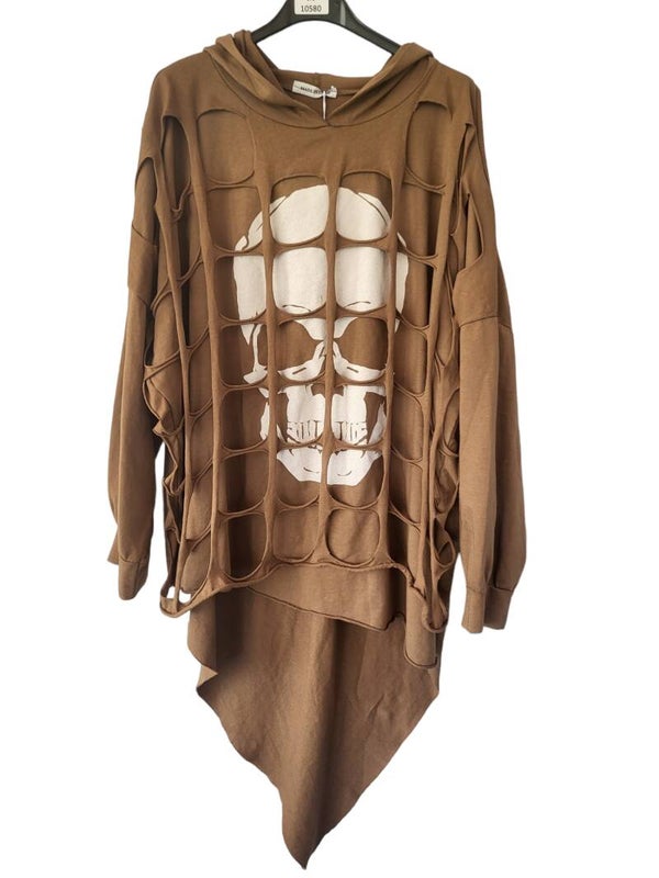 Pullover vokuhila braun "Totenkopf", Gr. 38 - 42/44, 1x verfügbar