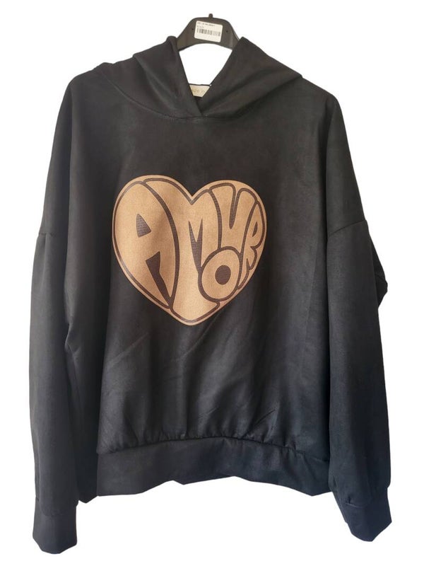 Kapuzenpullover schwarz "AMOUR", Gr. 38 - 42, 1x verfügbar