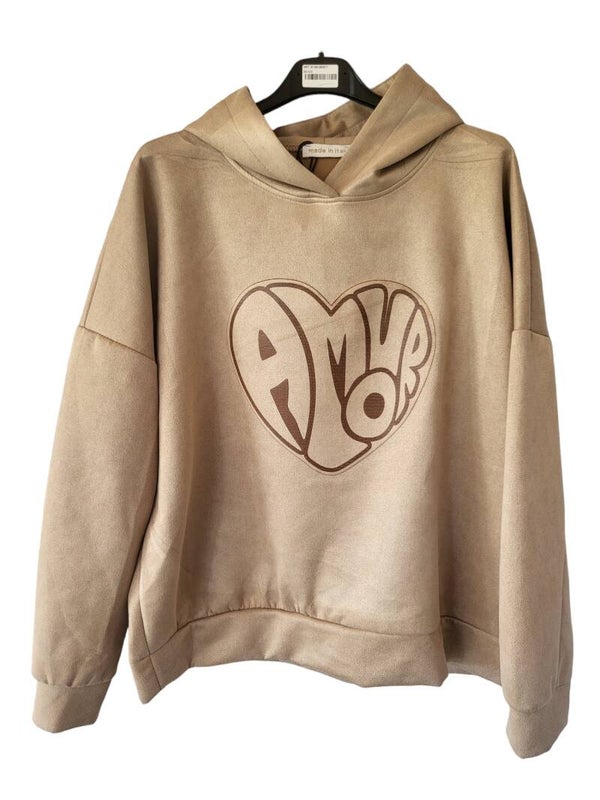 Kapuzenpullover beige "AMOUR", Gr. 38 - 42, 1x verfügbar
