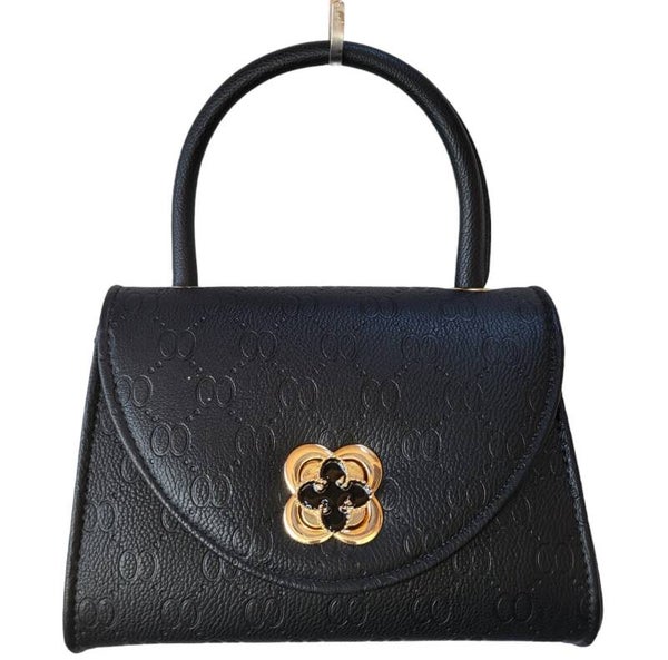 Handtasche schwarz mit goldenem Blumenverschluss - 1x verfügbar