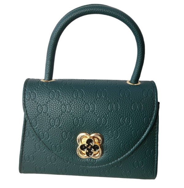 Handtasche tannengrün mit goldenem Blumenverschluss - 1x verfügbar