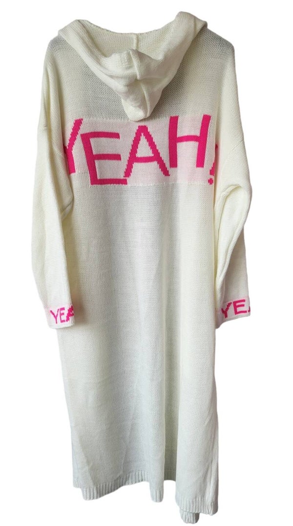 Cardigan mit Kapuze weiss/pink "YEAH!" - 2x verfügbar