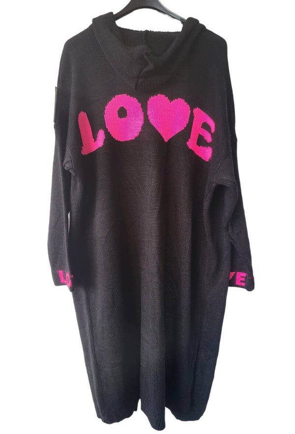 Cardigan mit Kapuze schwarz/pink "LOVE!" - 1x verfügbar