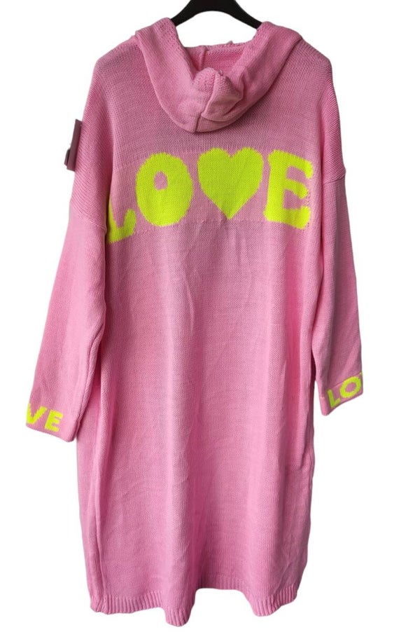 Cardigan mit Kapuze rosa/gelb "LOVE!" - 1x verfügbar
