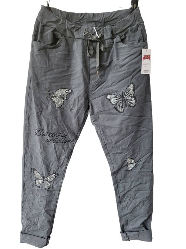 Stretchhose grau-blau "Butterfly", Gr. 38 - 42, 1x verfügbae