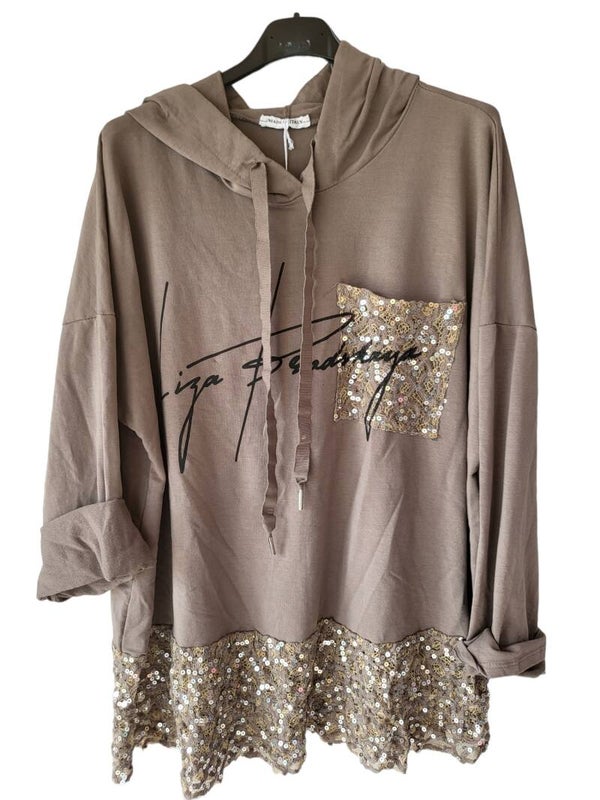 Pullover beige-braun mit Pailletten, Gr. 38 - 42/44, 1x verfügbar