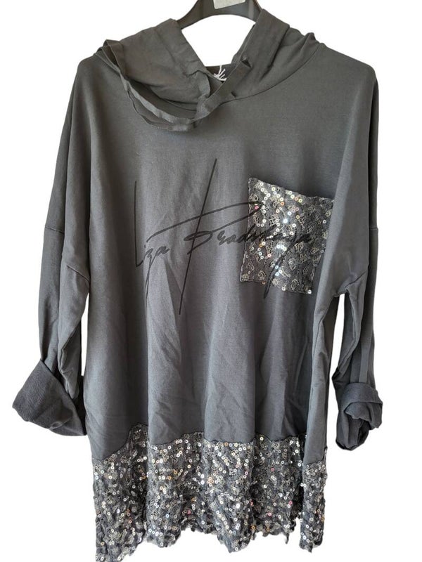 Pullover grau mit Pailletten, Gr. 38 - 42/44, 2x verfügbar