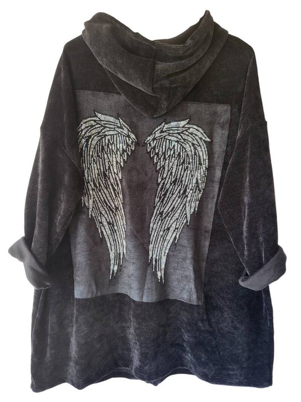 Hoodie dick schwarz "Engelsflügel", Gr. 38 - 44, 3x verfügbar