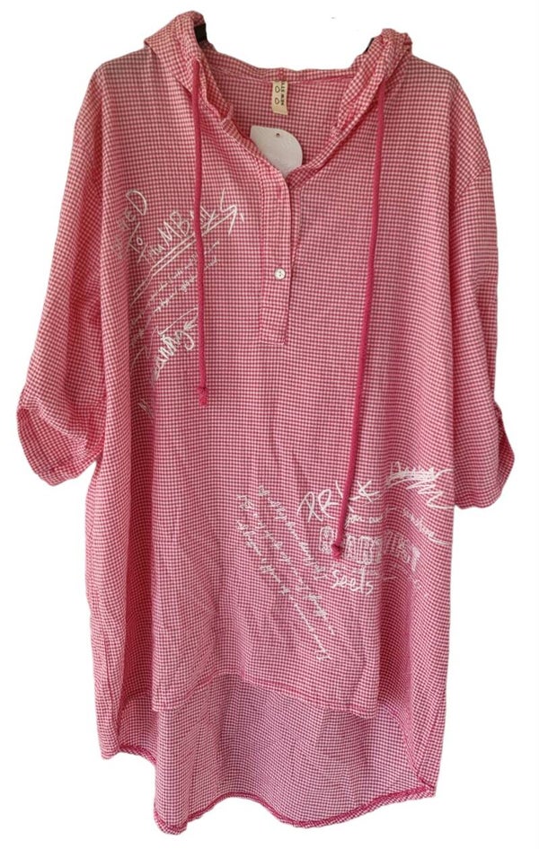 Tunika (Longbluse) pink/weiss kariert, Gr. 38 - 42/44, 1x verfügbar