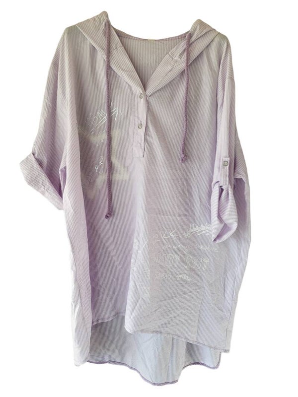 Tunika (Longbluse) lila/weiss gestreift "Sterne", Gr. 38 - 42/44, 1x verfügbar
