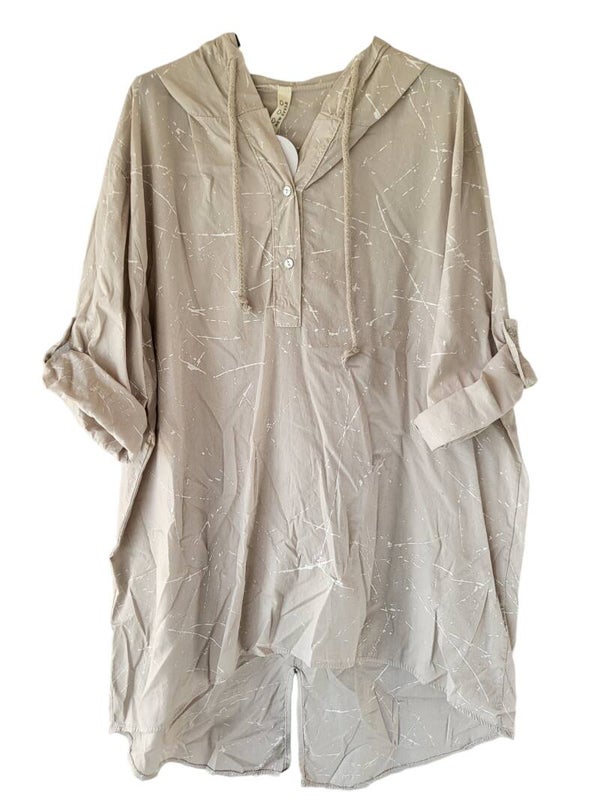 Tunika (Longbluse) beige "Farbspritzer", Gr. 38 - 42/44, 1x verfügbar