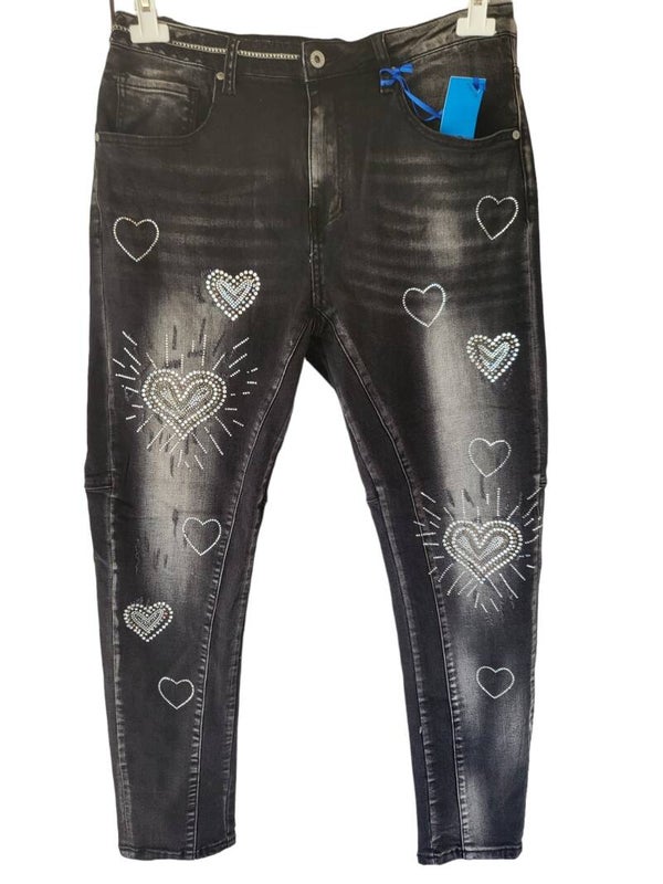 Jeans schwarz ISSIMA "Herzen", Gr. L (42/44), 2x verfügbar
