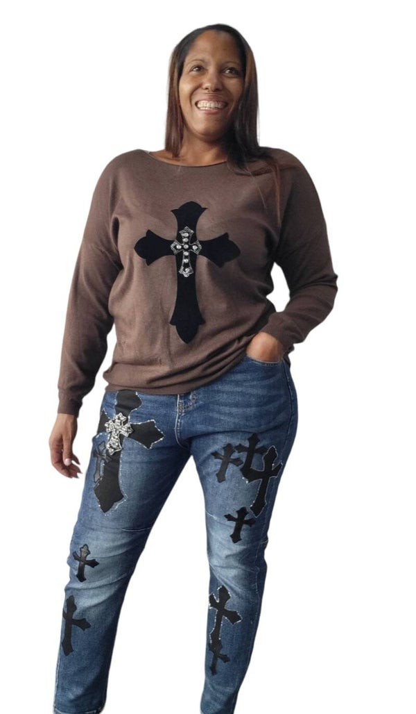 Pullover schokolade "Kreuz", Gr. 40 - 44, 1x verfügbar