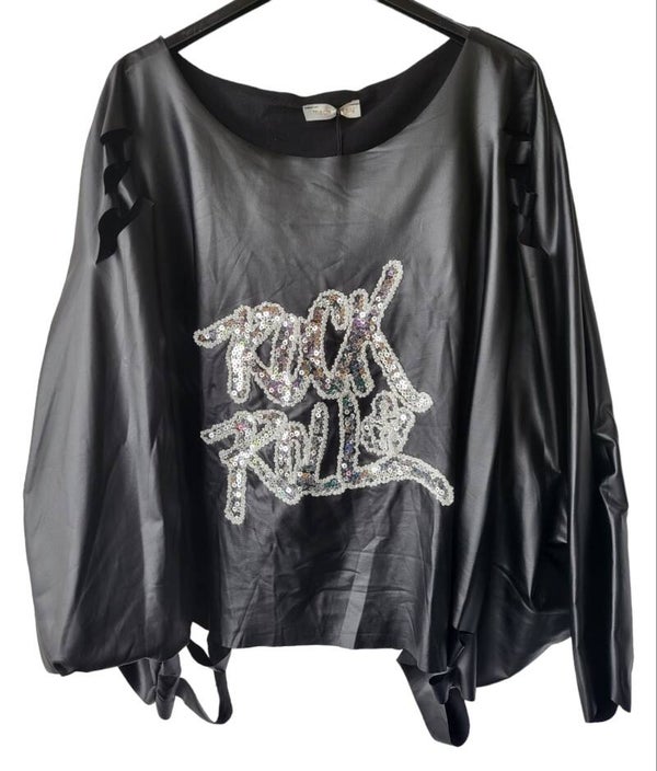 Kunstleder-Shirt schwarz "Rock & Roll" (ISSIMA), Gr. Onesize (bis 44/46), 1x verfügbar