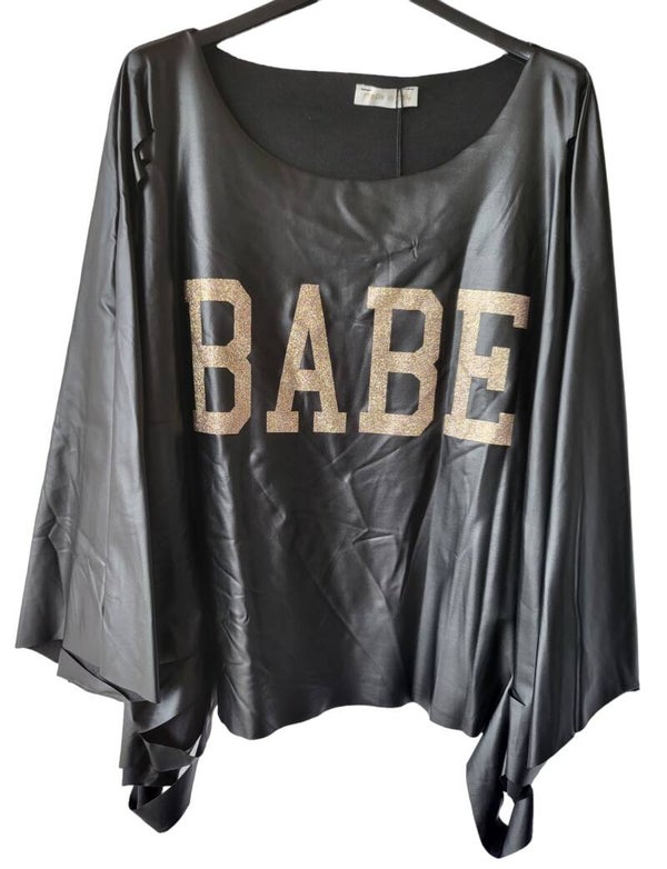 Kunstleder-Shirt schwarz "BABE" (ISSIMA), Gr. Onesize (bis 44/46), 2x verfügbar