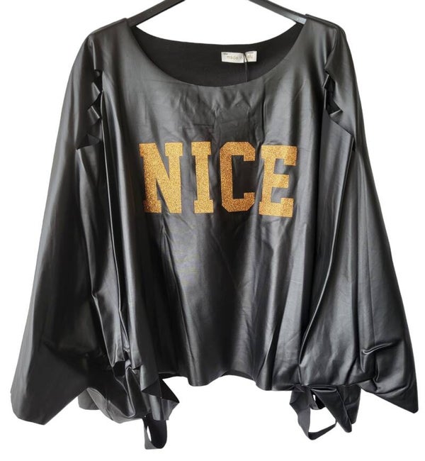 Kunstleder-Shirt schwarz "NICE" (ISSIMA), Gr. Onesize (bis 44/46), 2x verfügbar