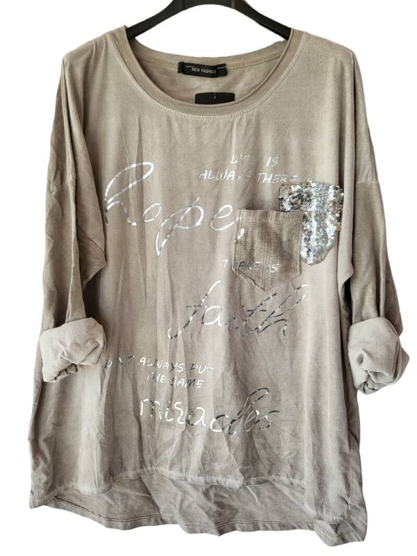 Pullover beige mit Schriftzug "HOPE", Gr. 38 - 42, 1x verfügbar