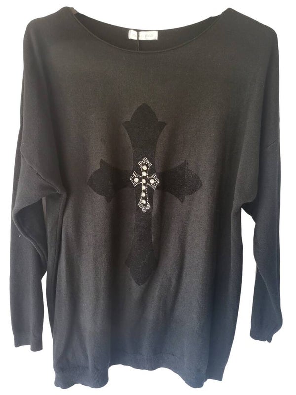 Pullover schwarz "Kreuz", Gr. 40 - 44, 1x verfügbar