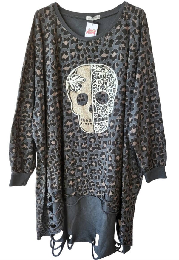 Longshirt leo grau "Skull", Gr. 42 - 46/48, 1x verfügbar