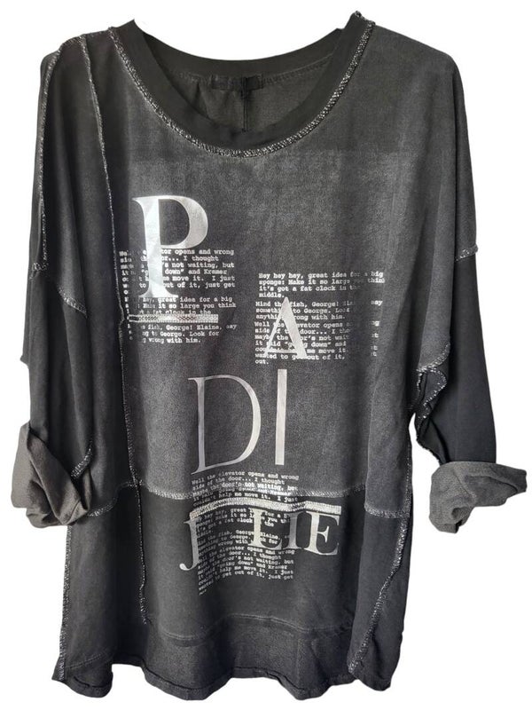 Pullover schwarz "silber Schrift", Gr. 38 - 42, 1x verfügbar