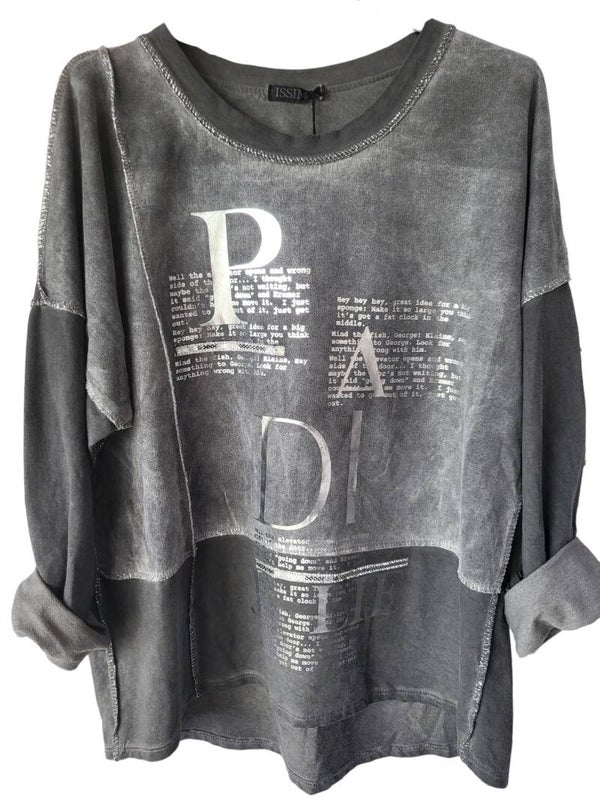 Pullover anthrazit "silber Schrift", Gr. 38 - 42, 1x verfügbar