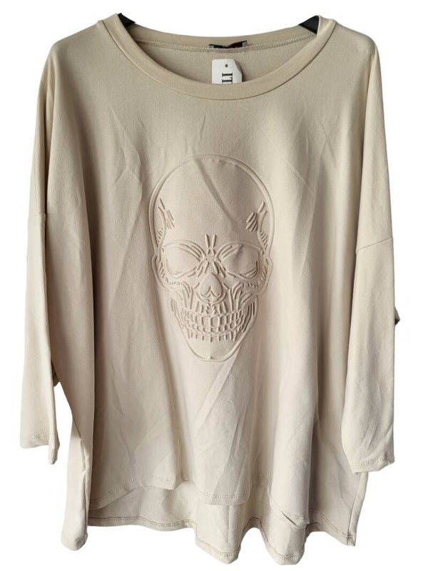 Sweatshirt beige "Totenkopf", Gr. 44, 1x verfügbar