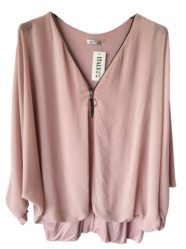 Fledermausshirt langarm mit Reissverschluss lachs, Gr. 46 - 50, 1x verfügbar