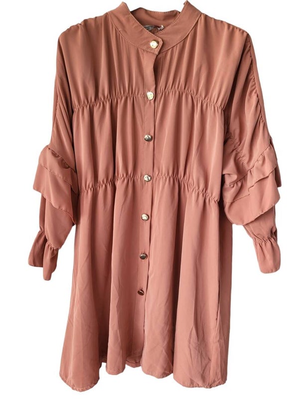 Longbluse coral mit Rüschen, Gr. 40/42, 1x verfügbar