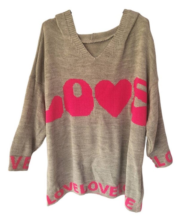 Pullover grau mit Kapuze "LOVE", Gr. 46 - 50, 1x verfügbar