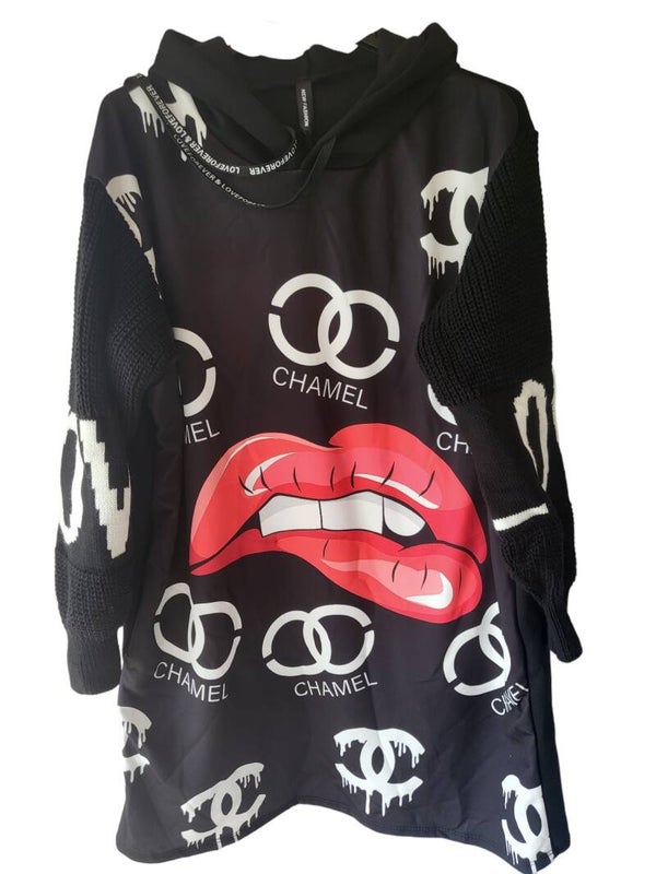 Longpullover schwarz "Lips", Gr. 38 - 42/44, 1x verfügbar