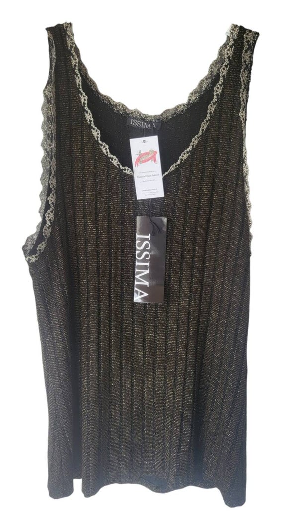 Trägershirt schwarz/gold mit Spitze, Gr. 38 - 42, 1x verfügbar