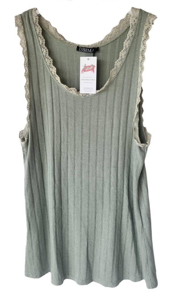 Trägershirt military green/gold mit Spitze, Gr. 38 - 42, 1x verfügbar