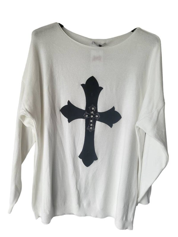 Pullover weiss "Kreuz", Gr. 40 - 44, 1x verfügbar
