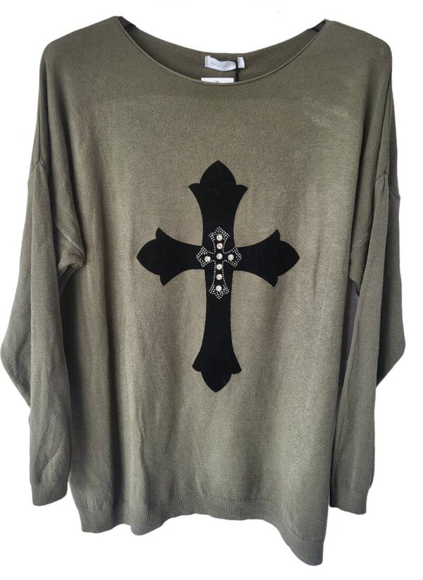 Pullover khaki "Kreuz", Gr. 40 - 44, 2x verfügbar