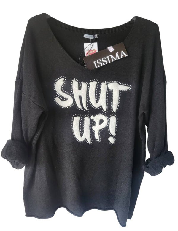 Pullover schwarz "Shut up!", Gr. 38 - 42/44, 1x verfügbar