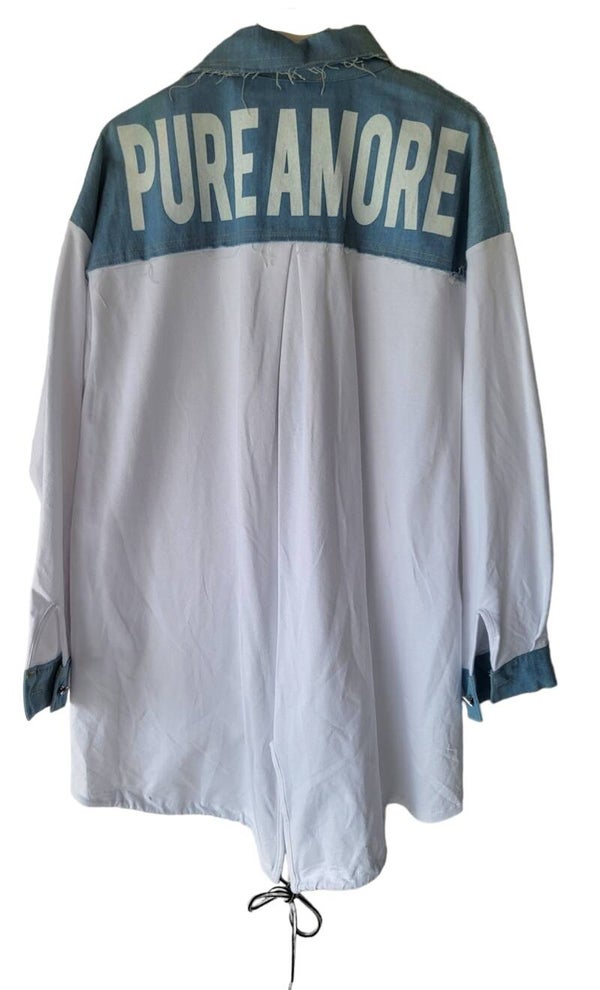 Bluse weiss/jeansblau "AMORE", 1x verfügbar