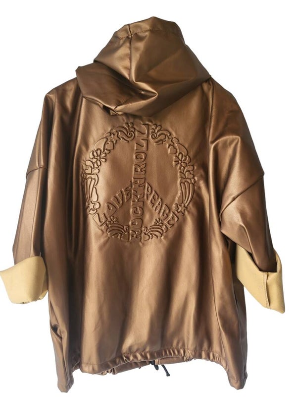 Übergangsjacke dark cammel "Peace & Love", Gr. 38 - 42/44, 1x verfügbar