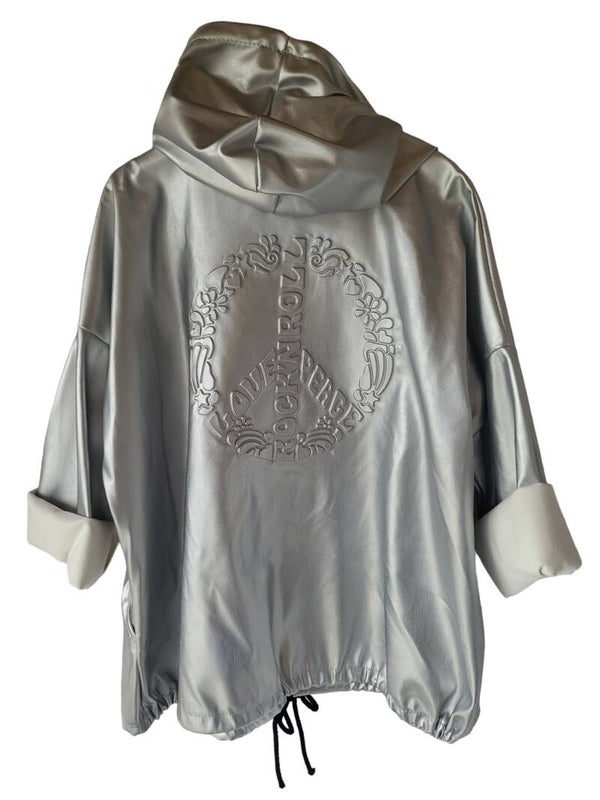 Übergangsjacke silber "Peace & Love", Gr. 38 - 42/44, 1x verfügbar