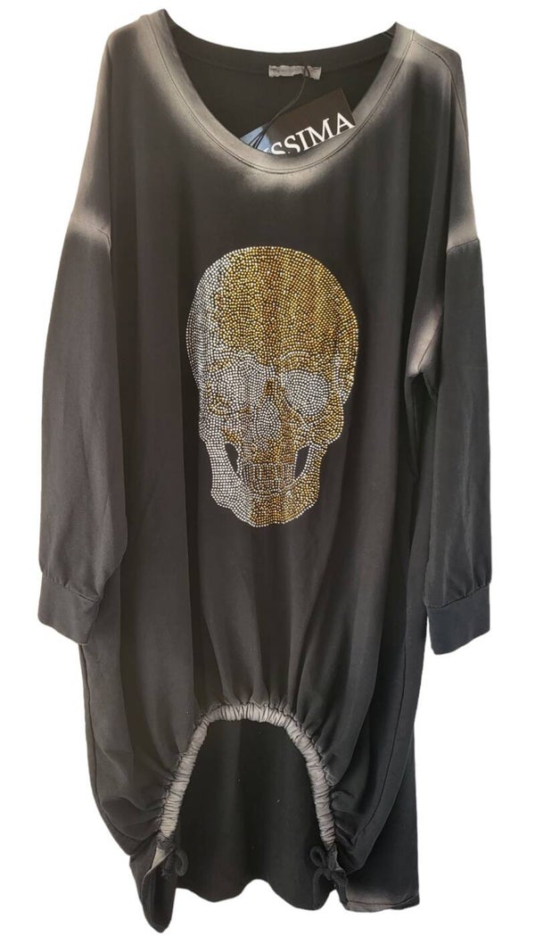 Longpullover XXL schwarz mit Totenkopf, Gr. 44 - 48 - 1x verfügbar