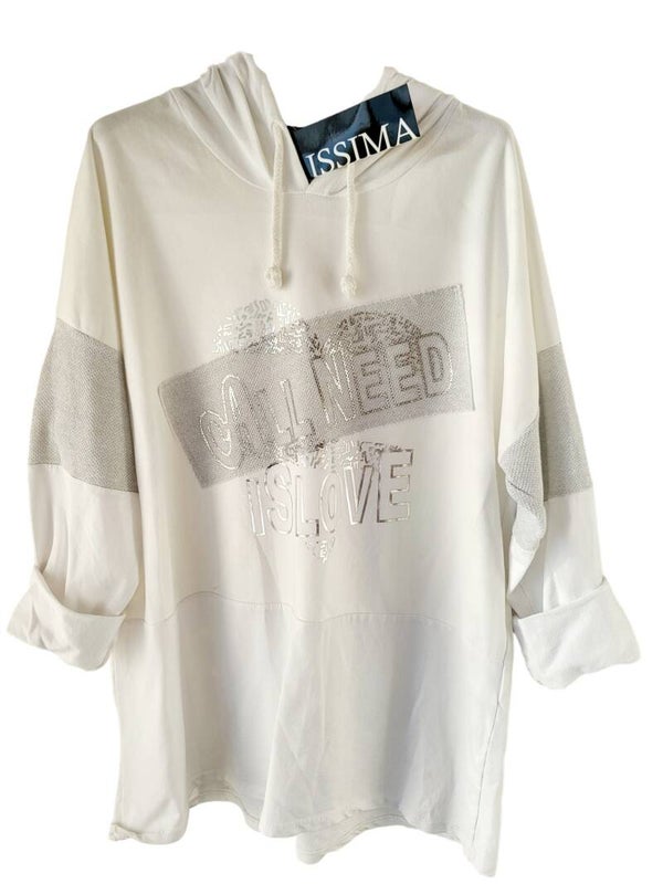 Pullover weiss "All need is love", Gr. 38 - 42/44, 1x verfügbar