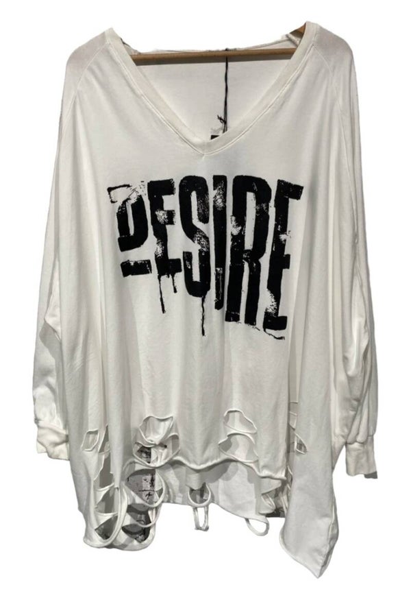 Langarmshirt weiss "Desire (Wunsch)", Gr. 40 - 44/46, 1x verfügbar