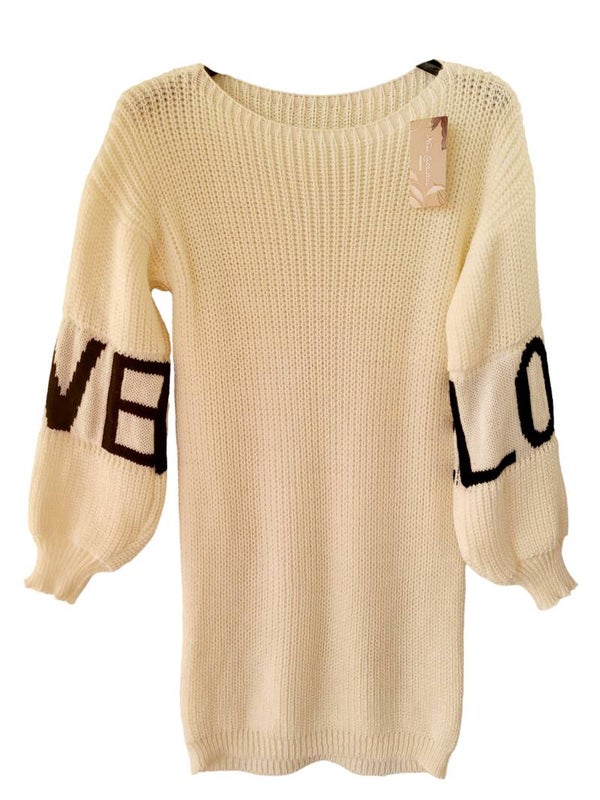 Longpullover weiss "LOVE", Gr. 38 - 42, 1x verfügbar