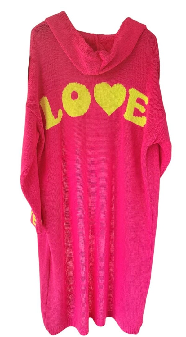 Cardigan mit Kapuze pink/gelb "LOVE!" - 1x verfügbar