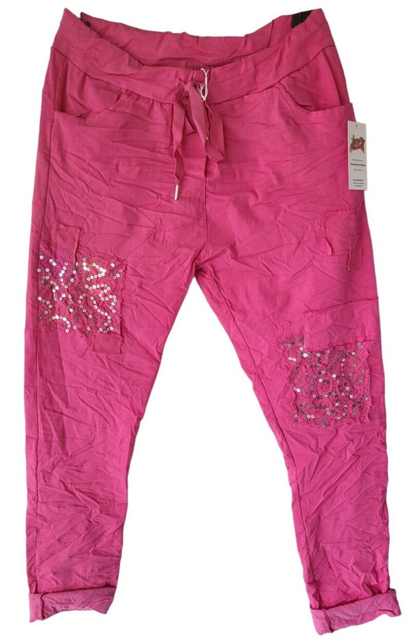 Stretchhose pink mit Pailletten, Gr. 38 - 42/44, 1x verfügbar